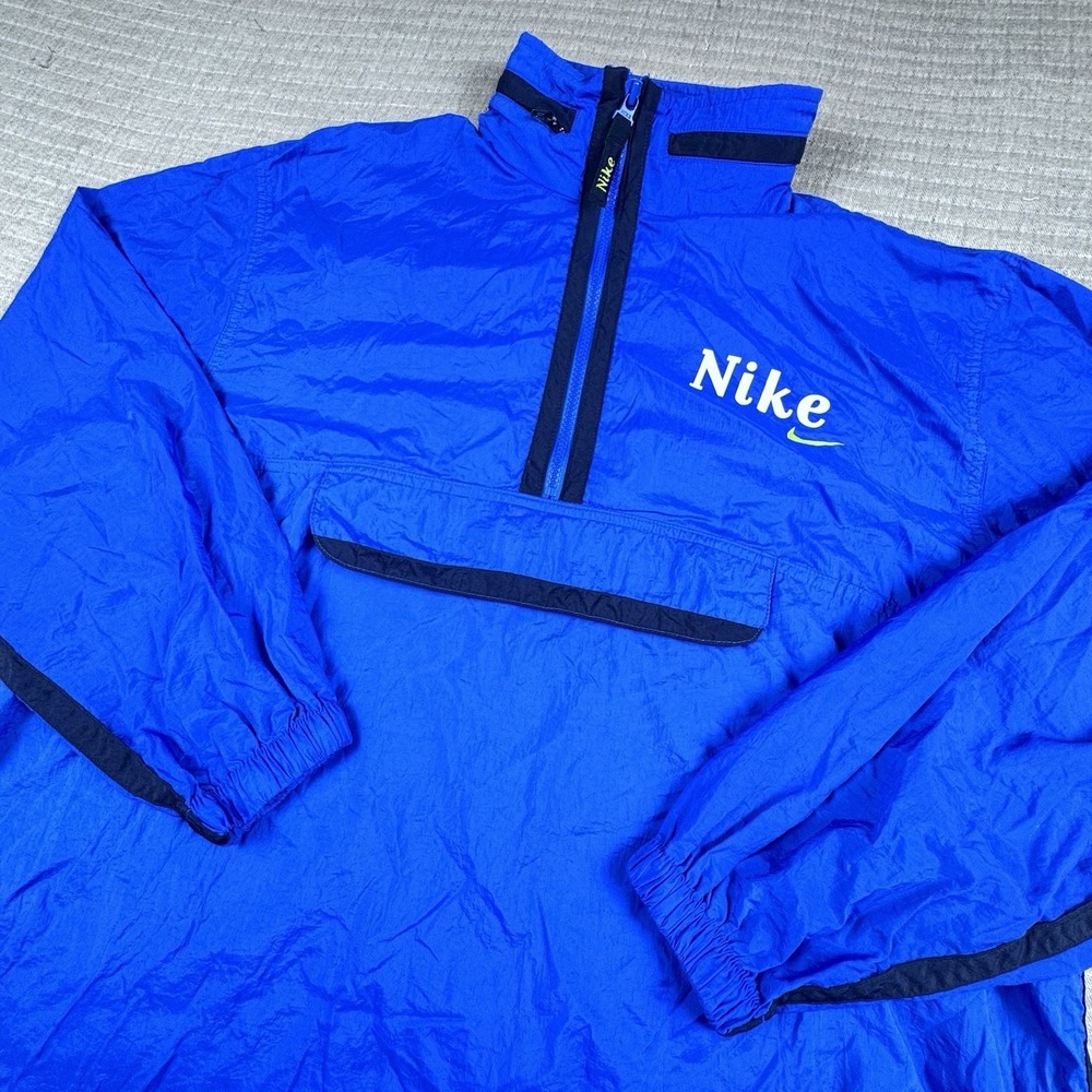 Vintage Nike Windbreaker Men XL Blue Full-Ziip Convertible Hood‎ Pocket Nylon
